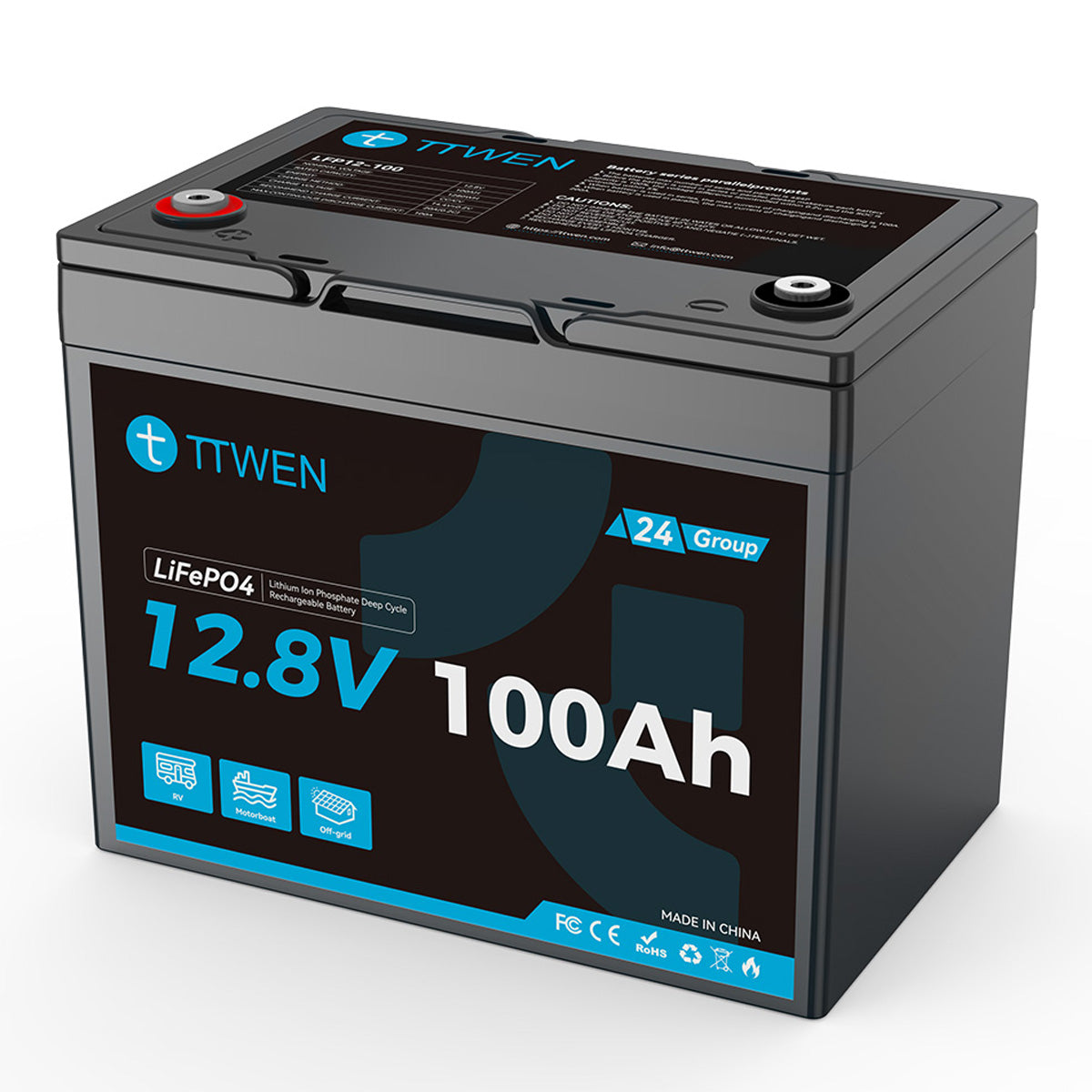 TTWEN 12V 100Ah Group 24 LiFePO4 Battery Deep Cycle Lithium Battery