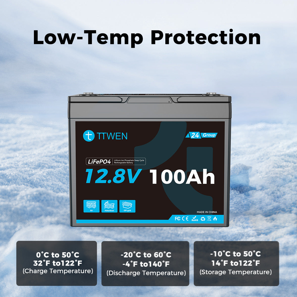 TTWEN 12V 100Ah Group 24 LiFePO4 Battery Deep Cycle Lithium Battery