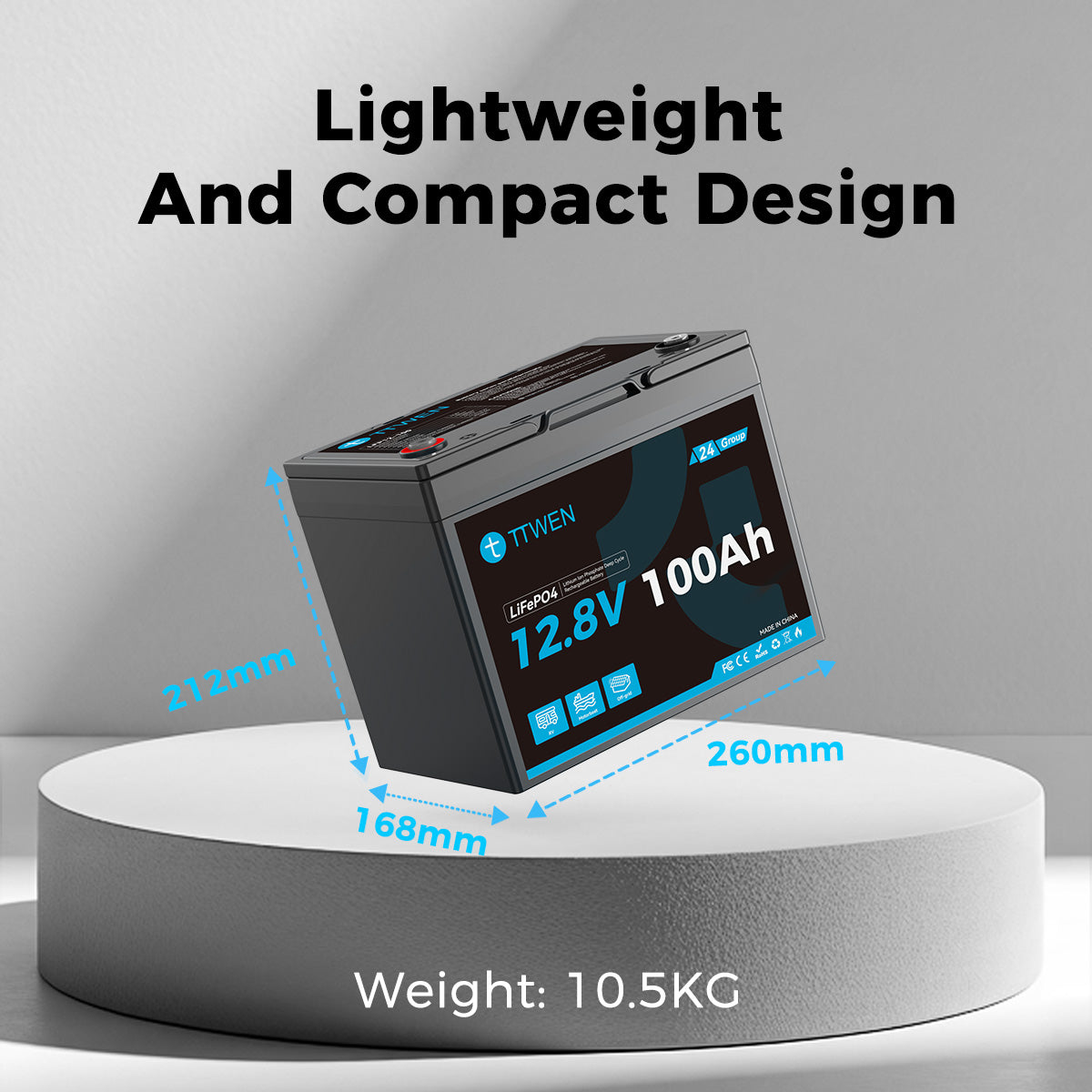 TTWEN 12V 100Ah Group 24 LiFePO4 Battery Deep Cycle Lithium Battery