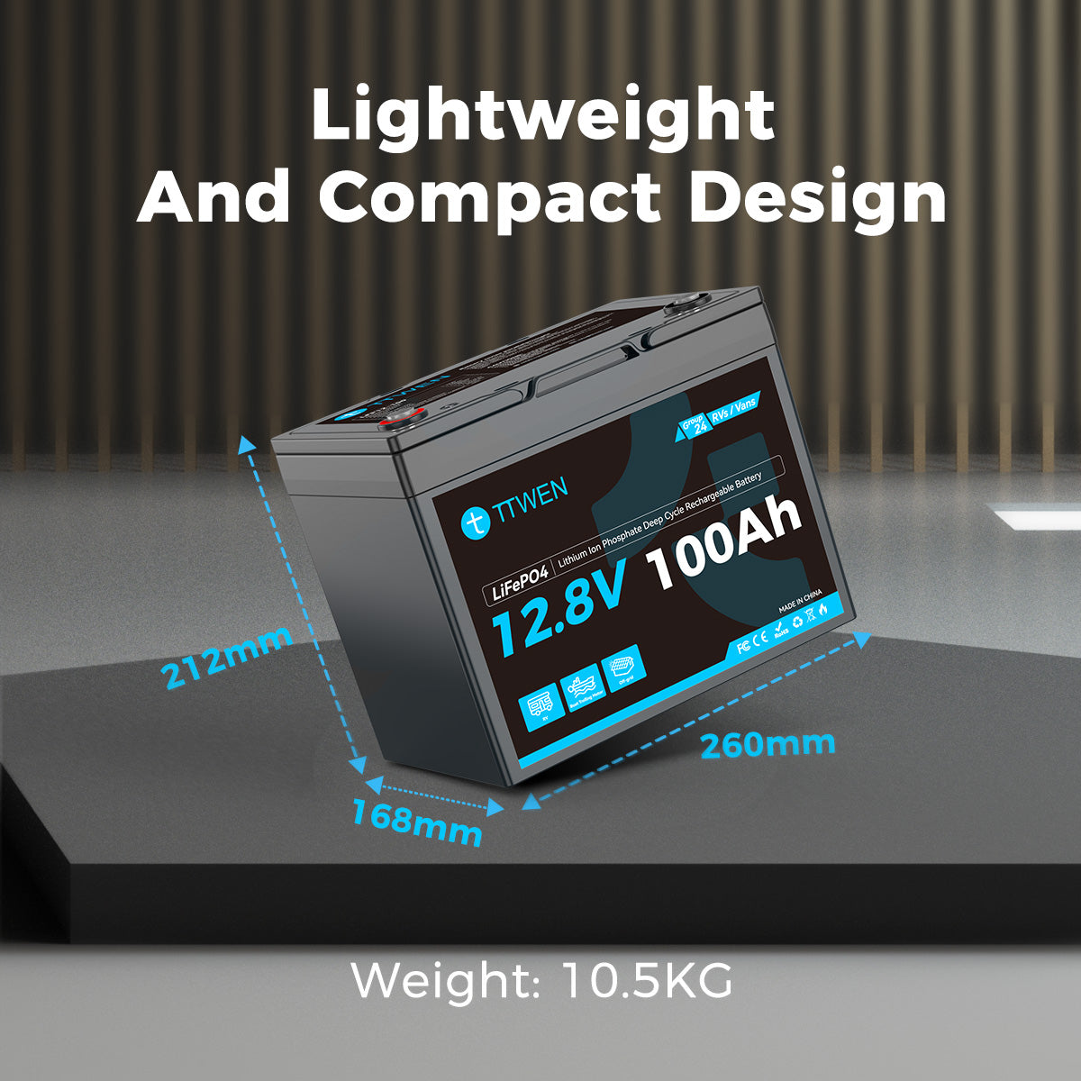 TTWEN 12V 100Ah Group 24 RV LiFePO4 Battery Deep Cycle Lithium Battery