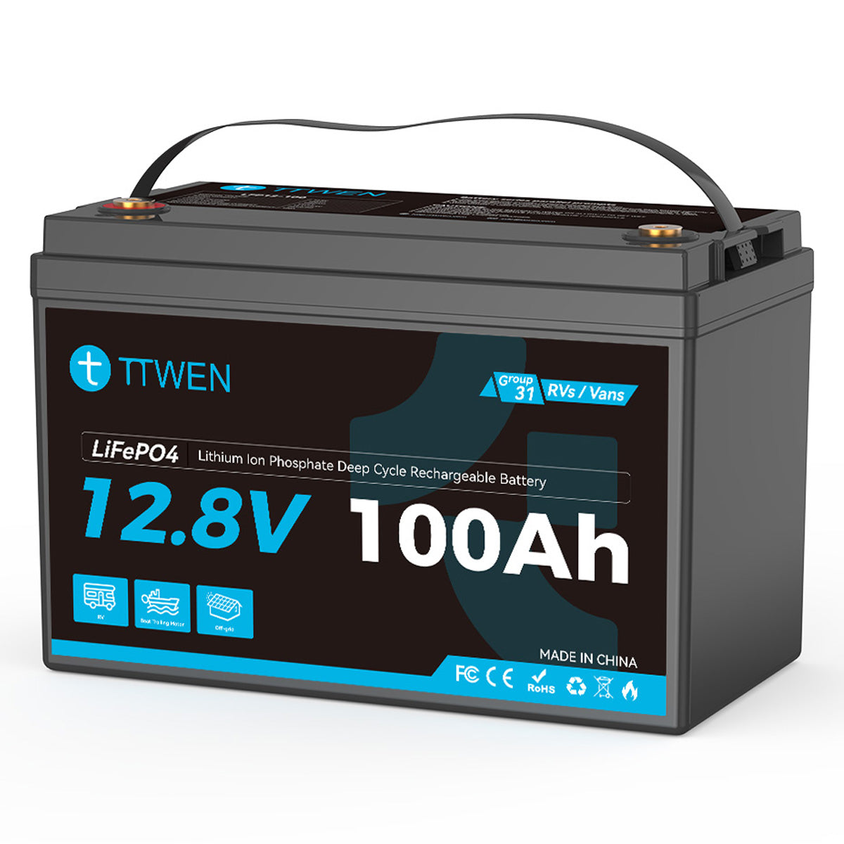 TTWEN 12V 100Ah RV Battery LiFePO4 Deep Cycle Lithium Battery