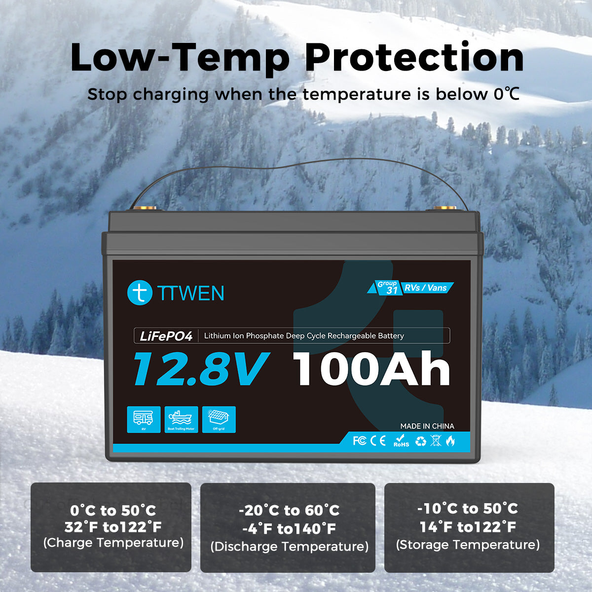 TTWEN 12V 100Ah RV Battery LiFePO4 Deep Cycle Lithium Battery