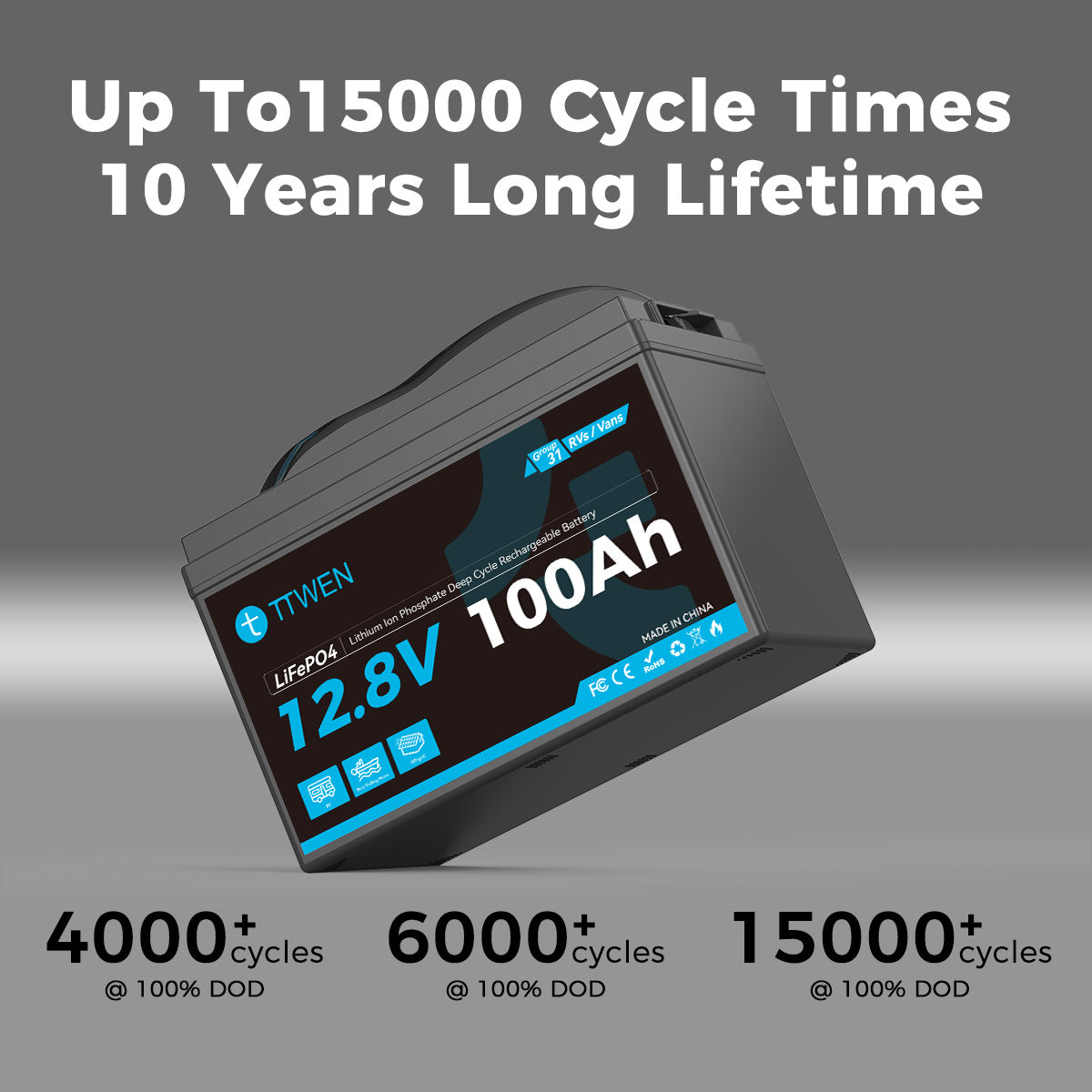 TTWEN 12V 100Ah RV Battery LiFePO4 Deep Cycle Lithium Battery