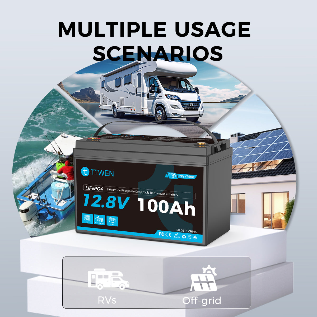 TTWEN 12V 100Ah RV Battery LiFePO4 Deep Cycle Lithium Battery