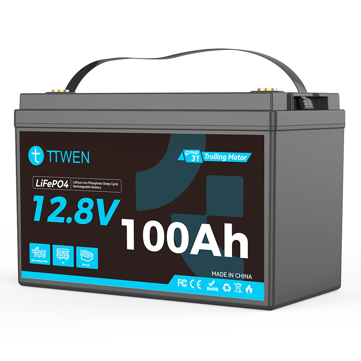 TTWEN 12V 100Ah Marine Trolling Motor Battery