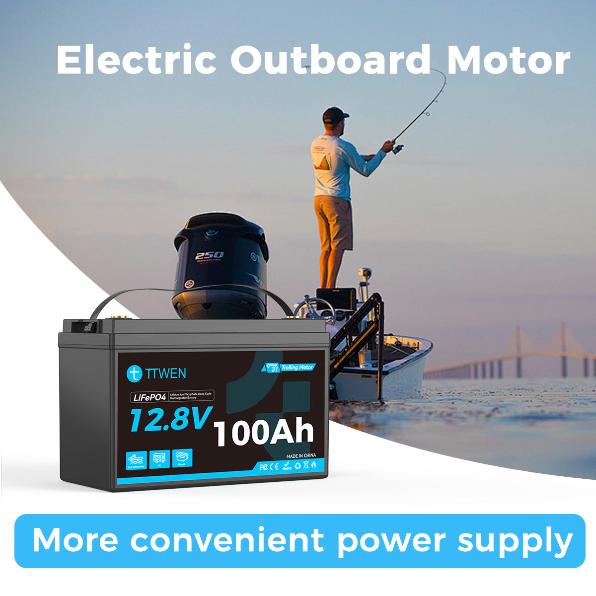 TTWEN 12V 100Ah Marine Trolling Motor Battery