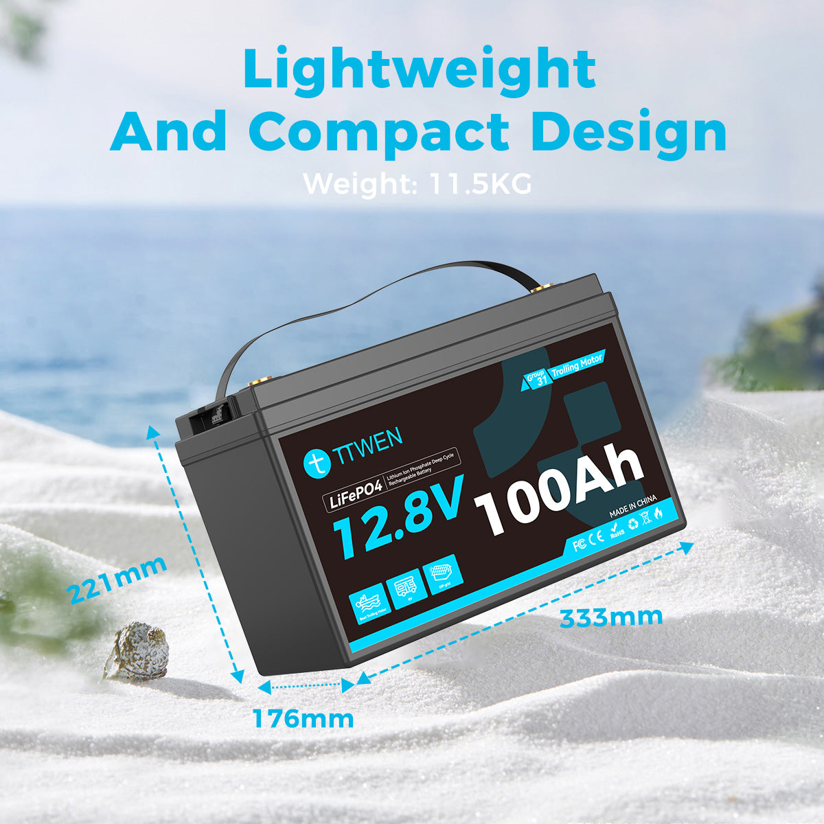 TTWEN 12V 100Ah Marine Trolling Motor Battery
