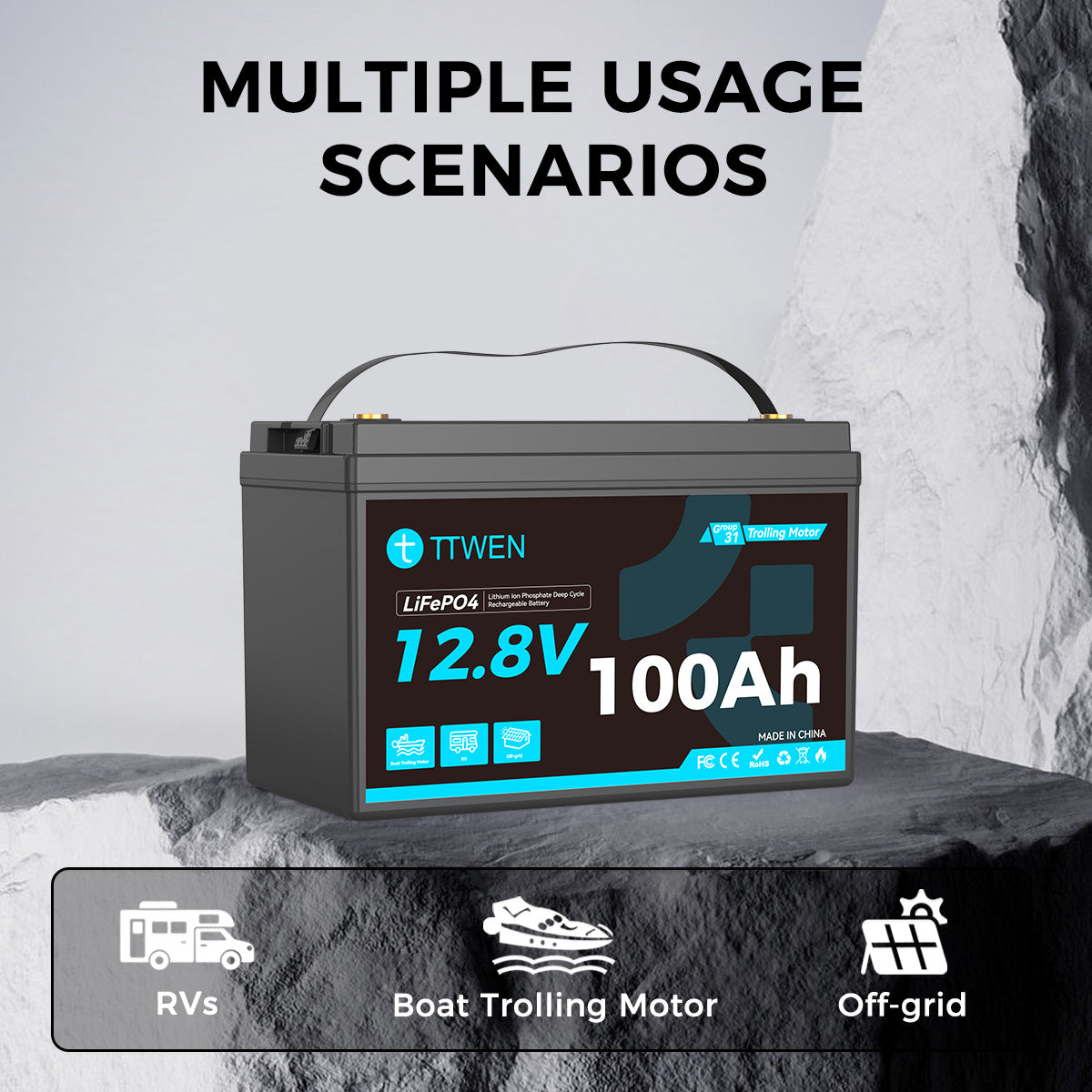 TTWEN 12V 100Ah Marine Trolling Motor Battery